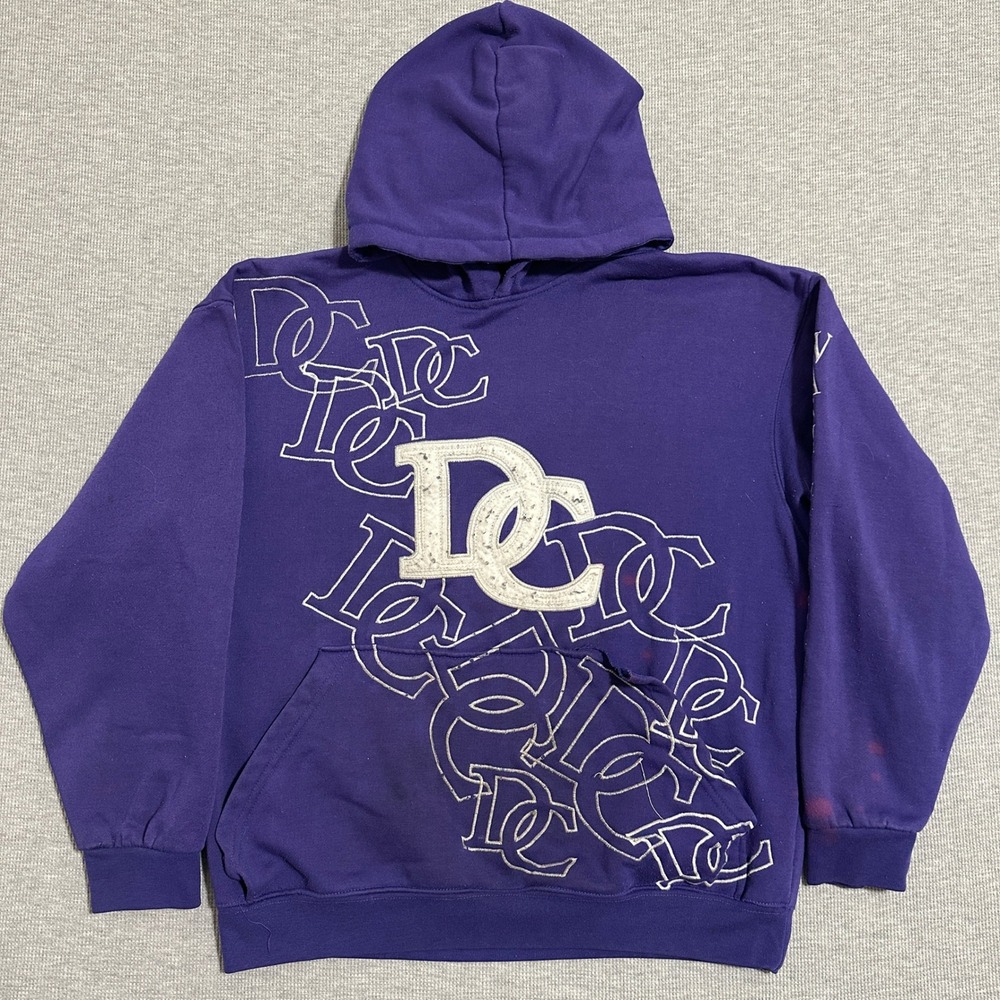 Triple Timber DC Graphic Logo Hoodie Sweatshirt Distressed Purple Mens Medium‎